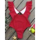 Falbala Sleeve Tight Hollow Knotted One-Piece Swimwear Falbala Sleeve Tight Hollow Knotted One-Piece Swimwear
