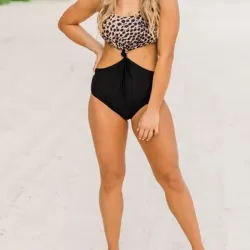 Sleeveless Leopard Print Split-Joint Monokini Swimwear