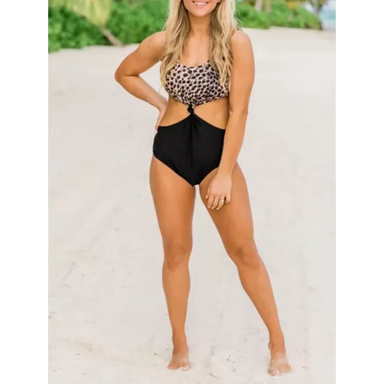 Sleeveless Leopard Print Split-Joint Monokini Swimwear Sleeveless Leopard Print Split-Joint Monokini Swimwear