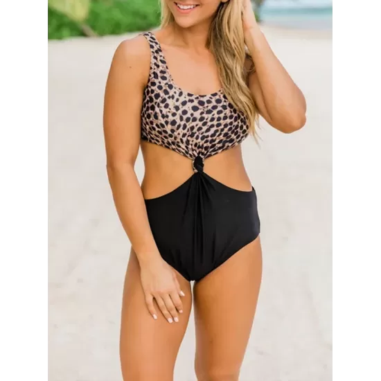 Sleeveless Leopard Print Split-Joint Monokini Swimwear Sleeveless Leopard Print Split-Joint Monokini Swimwear