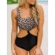 Sleeveless Leopard Print Split-Joint Monokini Swimwear Sleeveless Leopard Print Split-Joint Monokini Swimwear