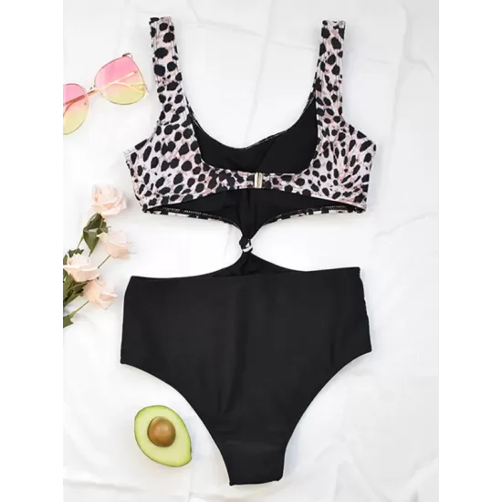 Sleeveless Leopard Print Split-Joint Monokini Swimwear Sleeveless Leopard Print Split-Joint Monokini Swimwear