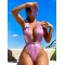 Solid Color Backless Padded Halter-Neck One-Piece Swimwear