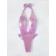 Solid Color Backless Padded Halter-Neck One-Piece Swimwear Solid Color Backless Padded Halter-Neck One-Piece Swimwear