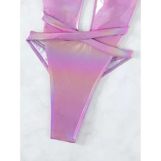 Solid Color Backless Padded Halter-Neck One-Piece Swimwear Solid Color Backless Padded Halter-Neck One-Piece Swimwear