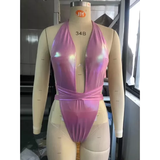 Solid Color Backless Padded Halter-Neck One-Piece Swimwear Solid Color Backless Padded Halter-Neck One-Piece Swimwear