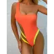 Contrast Color Split-Joint Asymmetric One-Shoulder One-Piece Swimwear Contrast Color Split-Joint Asymmetric One-Shoulder One-Piece Swimwear