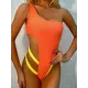 Contrast Color Split-Joint Asymmetric One-Shoulder One-Piece Swimwear Contrast Color Split-Joint Asymmetric One-Shoulder One-Piece Swimwear