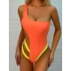 Contrast Color Split-Joint Asymmetric One-Shoulder One-Piece Swimwear Contrast Color Split-Joint Asymmetric One-Shoulder One-Piece Swimwear