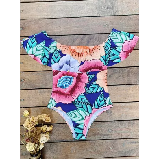 Off-The-Shoulder Floral One-Piece Swimwear Off-The-Shoulder Floral One-Piece Swimwear