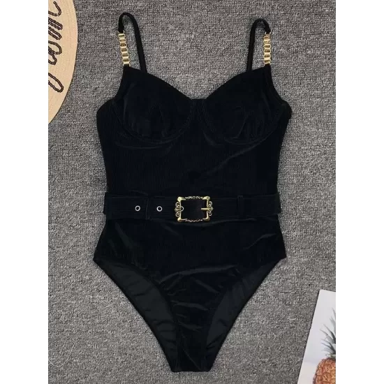 Gorgeous Embellished Underwired Belted One-Piece Swimwear Gorgeous Embellished Underwired Belted One-Piece Swimwear