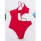 Solid Color Irregular Cropping Hollow Monokini Swimwear