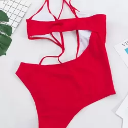 Solid Color Irregular Cropping Hollow Monokini Swimwear