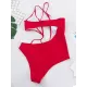 Solid Color Irregular Cropping Hollow Monokini Swimwear Solid Color Irregular Cropping Hollow Monokini Swimwear