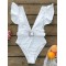 Deep V-Neck Short Sleeve Ruffled One-Piece Swimwear