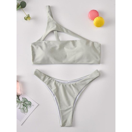 One-Shoulder Hollow Solid Color Split Bikini Swimsuit One-Shoulder Hollow Solid Color Split Bikini Swimsuit