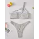 One-Shoulder Hollow Solid Color Split Bikini Swimsuit One-Shoulder Hollow Solid Color Split Bikini Swimsuit
