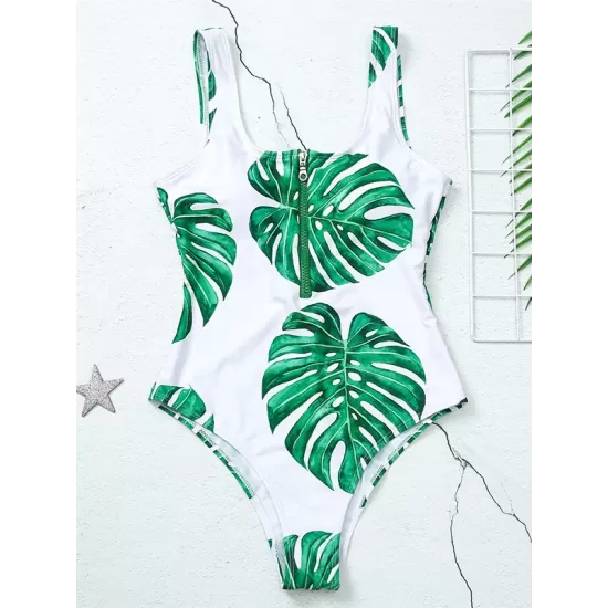Floral Printed Zipper Backless One-Piece Swimwear Floral Printed Zipper Backless One-Piece Swimwear