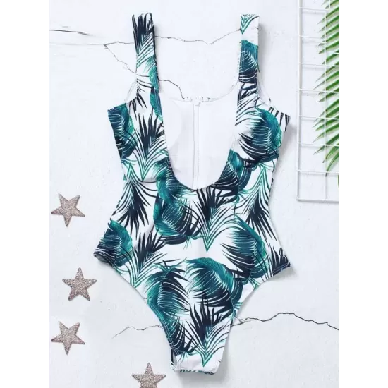Floral Printed Zipper Backless One-Piece Swimwear Floral Printed Zipper Backless One-Piece Swimwear