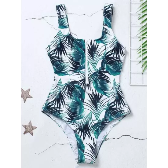 Floral Printed Zipper Backless One-Piece Swimwear Floral Printed Zipper Backless One-Piece Swimwear