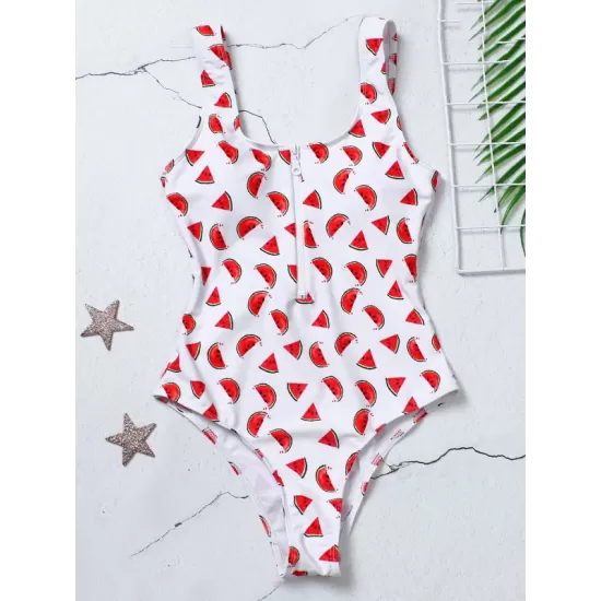 Floral Printed Zipper Backless One-Piece Swimwear Floral Printed Zipper Backless One-Piece Swimwear