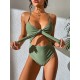 Padded Bandage Belly-Hollow Solid Color Deep V-Neck One-Piece Swimwear Padded Bandage Belly-Hollow Solid Color Deep V-Neck One-Piece Swimwear