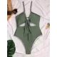 Padded Bandage Belly-Hollow Solid Color Deep V-Neck One-Piece Swimwear Padded Bandage Belly-Hollow Solid Color Deep V-Neck One-Piece Swimwear