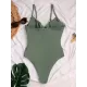 Padded Bandage Belly-Hollow Solid Color Deep V-Neck One-Piece Swimwear Padded Bandage Belly-Hollow Solid Color Deep V-Neck One-Piece Swimwear