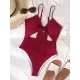 Padded Bandage Belly-Hollow Solid Color Deep V-Neck One-Piece Swimwear Padded Bandage Belly-Hollow Solid Color Deep V-Neck One-Piece Swimwear