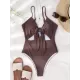 Padded Bandage Belly-Hollow Solid Color Deep V-Neck One-Piece Swimwear Padded Bandage Belly-Hollow Solid Color Deep V-Neck One-Piece Swimwear
