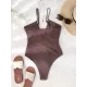 Padded Bandage Belly-Hollow Solid Color Deep V-Neck One-Piece Swimwear Padded Bandage Belly-Hollow Solid Color Deep V-Neck One-Piece Swimwear