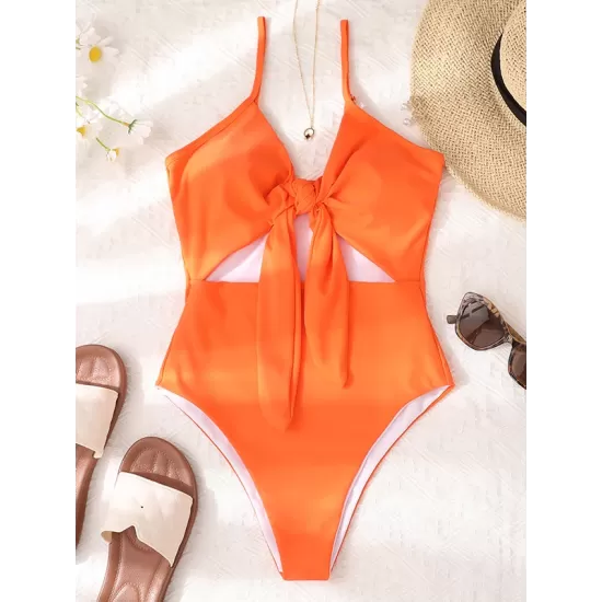 Padded Bandage Belly-Hollow Solid Color Deep V-Neck One-Piece Swimwear Padded Bandage Belly-Hollow Solid Color Deep V-Neck One-Piece Swimwear