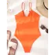 Padded Bandage Belly-Hollow Solid Color Deep V-Neck One-Piece Swimwear Padded Bandage Belly-Hollow Solid Color Deep V-Neck One-Piece Swimwear