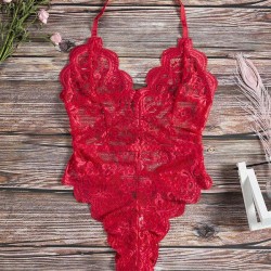 Deep V-Neck Lace One-Piece Bodysuit Lingerie