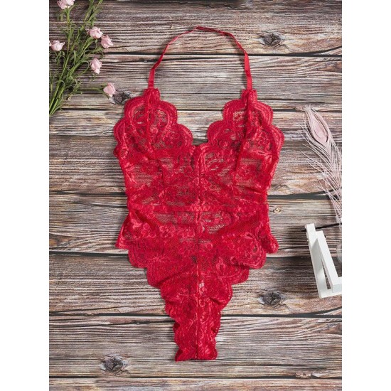 Deep V-Neck Lace One-Piece Bodysuit Lingerie Deep V-Neck Lace One-Piece Bodysuit Lingerie