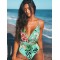 Floral Printed Deep-V-Neck Bandage One-Piece Swimwear