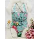 Floral Printed Deep-V-Neck Bandage One-Piece Swimwear Floral Printed Deep-V-Neck Bandage One-Piece Swimwear