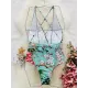 Floral Printed Deep-V-Neck Bandage One-Piece Swimwear Floral Printed Deep-V-Neck Bandage One-Piece Swimwear