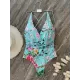 Floral Printed Deep-V-Neck Bandage One-Piece Swimwear Floral Printed Deep-V-Neck Bandage One-Piece Swimwear