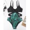 Monokini Spaghetti-Neck Monstera Ceriman Color-Block One-Piece Swimwear