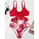 Monokini Spaghetti-Neck Monstera Ceriman Color-Block One-Piece Swimwear Monokini Spaghetti-Neck Monstera Ceriman Color-Block One-Piece Swimwear