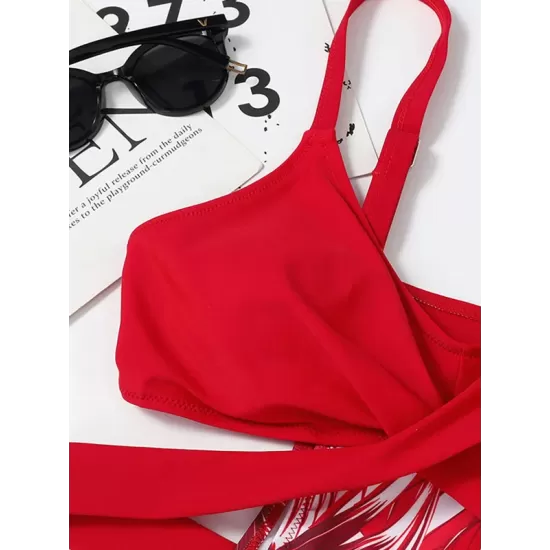 Monokini Spaghetti-Neck Monstera Ceriman Color-Block One-Piece Swimwear Monokini Spaghetti-Neck Monstera Ceriman Color-Block One-Piece Swimwear