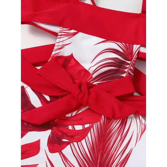 Monokini Spaghetti-Neck Monstera Ceriman Color-Block One-Piece Swimwear Monokini Spaghetti-Neck Monstera Ceriman Color-Block One-Piece Swimwear
