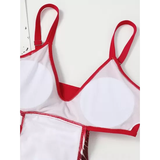Monokini Spaghetti-Neck Monstera Ceriman Color-Block One-Piece Swimwear Monokini Spaghetti-Neck Monstera Ceriman Color-Block One-Piece Swimwear