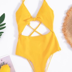 Solid Color Knotted Split One-Piece Swimsuit