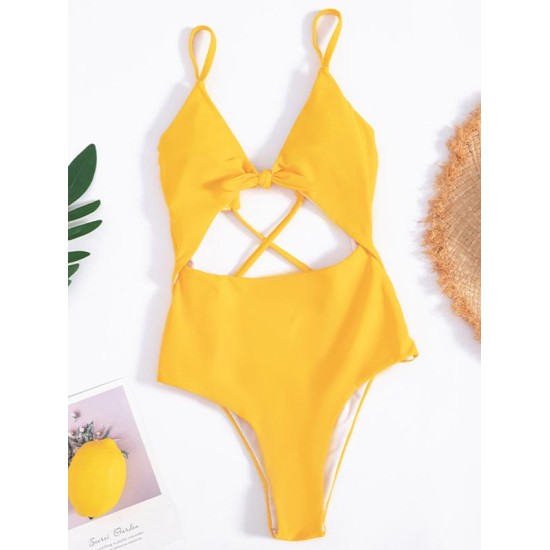 Solid Color Knotted Split One-Piece Swimsuit Solid Color Knotted Split One-Piece Swimsuit