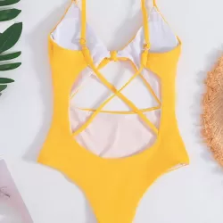 Solid Color Knotted Split One-Piece Swimsuit