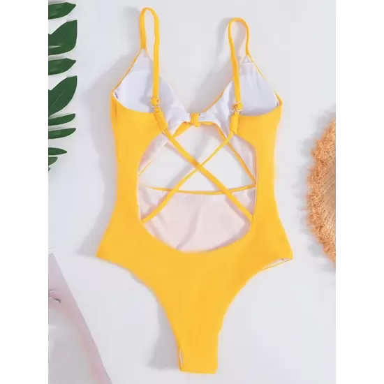 Solid Color Knotted Split One-Piece Swimsuit Solid Color Knotted Split One-Piece Swimsuit