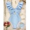 Solid Color Falbala Hollow One-Piece Swimwear