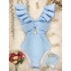 Solid Color Falbala Hollow One-Piece Swimwear Solid Color Falbala Hollow One-Piece Swimwear